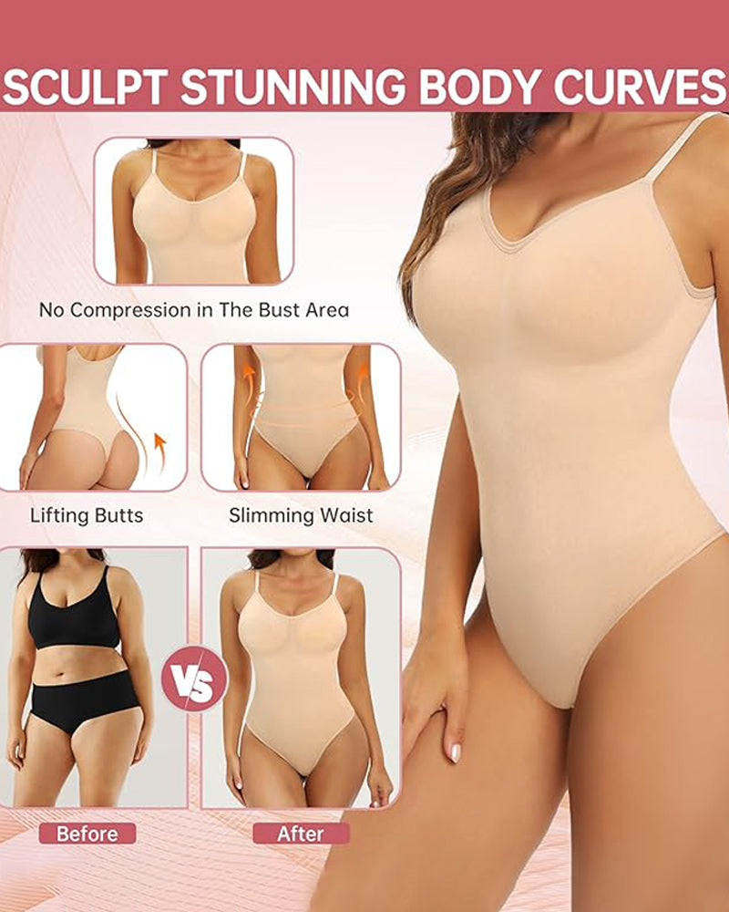 Top Body Shaper tipo Tank con Control de Abdomen, Sin Costuras, Cuello Redondo y Tanga