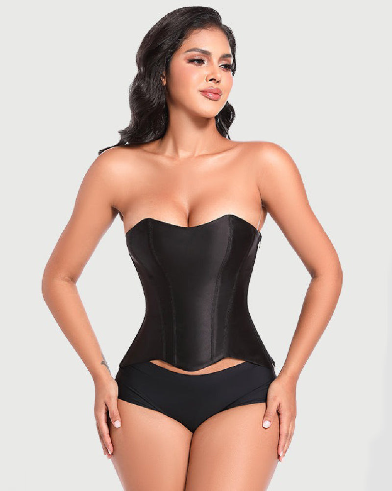 Shapshe® Top Corset de Satén con Cordones y Ballenas para Mujer, Overbust con Cierre Lateral, Entrenador de Cintura