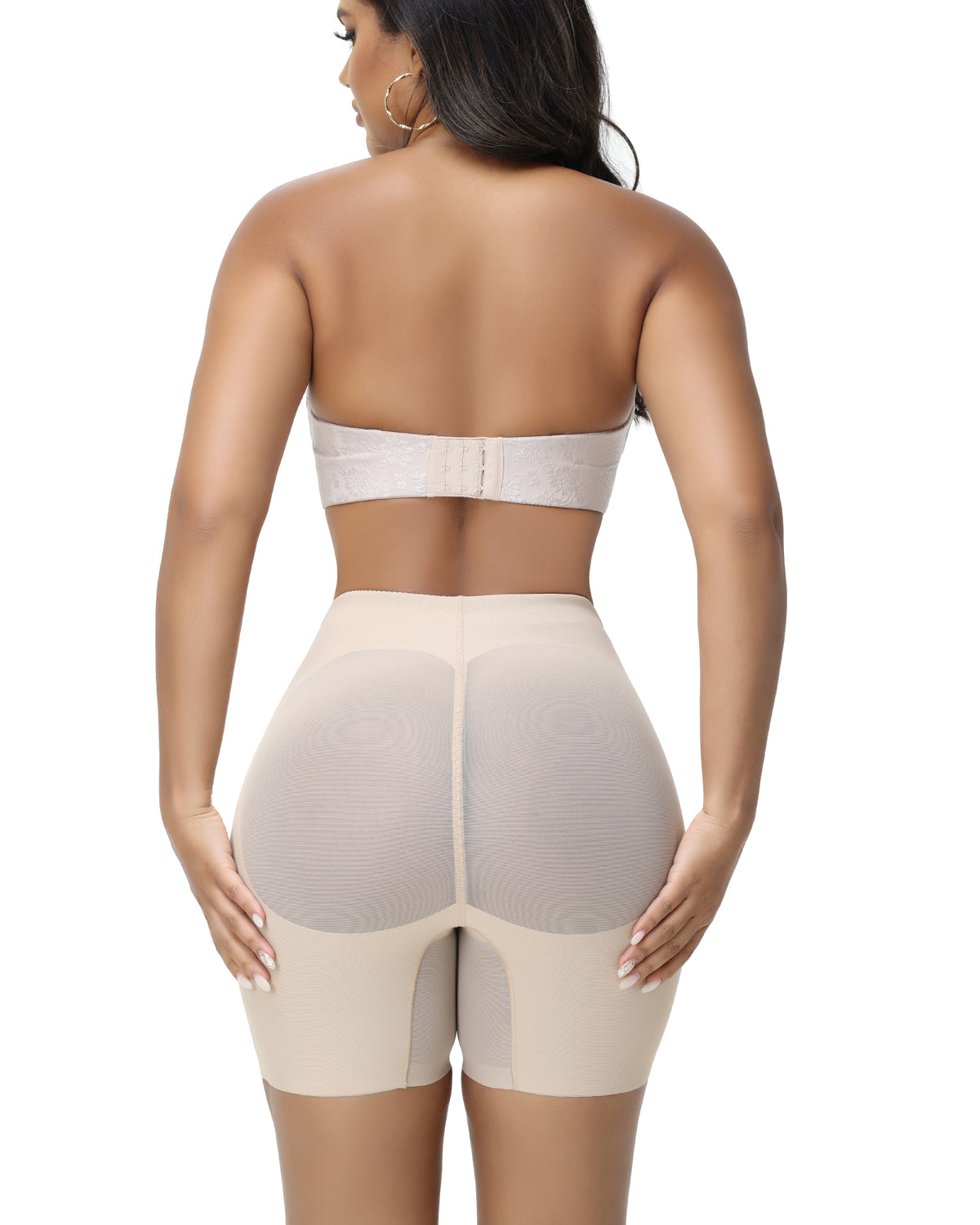Shorts moldeadores de malla sin costuras para mujer, de cintura alta, reductor de muslos, ropa interior