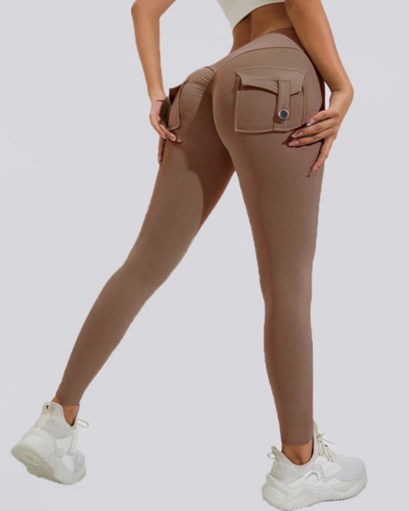 Leggings Deportivos Melocotón con Bolsillos Cargo