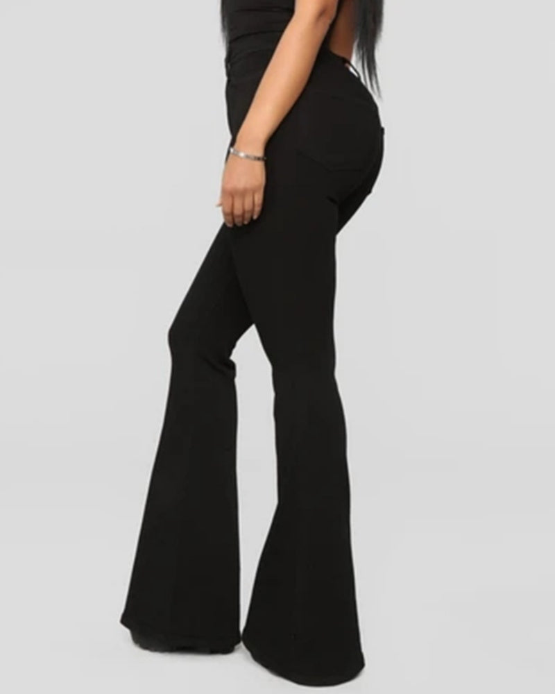 Jeans de Moda de Cintura Alta, Levanta Caderas, Ajustados y Acampanados Lavados