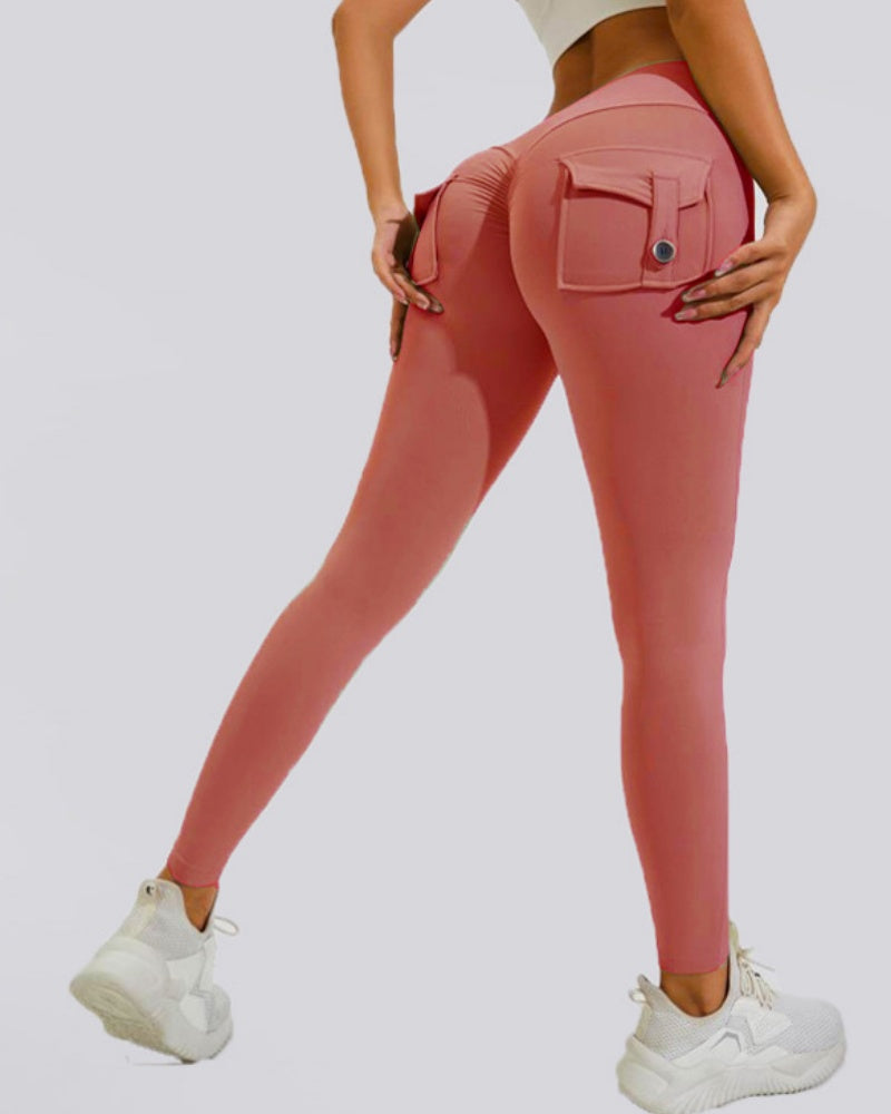Leggings Deportivos Melocotón con Bolsillos Cargo