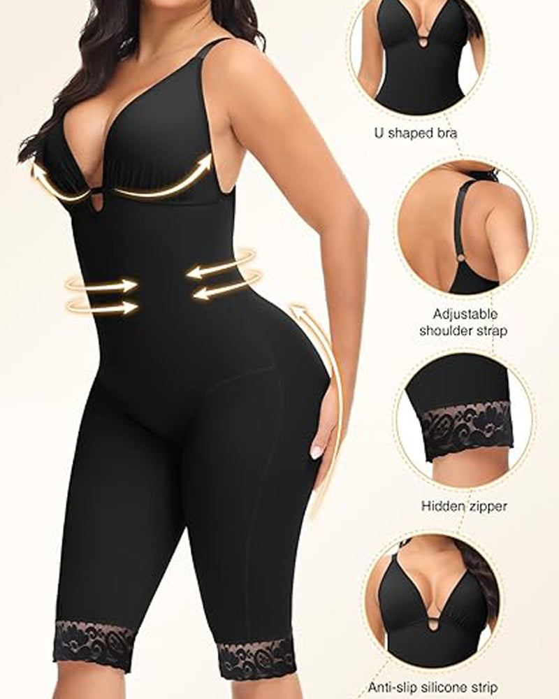 Body de control abdominal tipo U, sin costuras, de media pierna, faja moldeadora de cuerpo completo