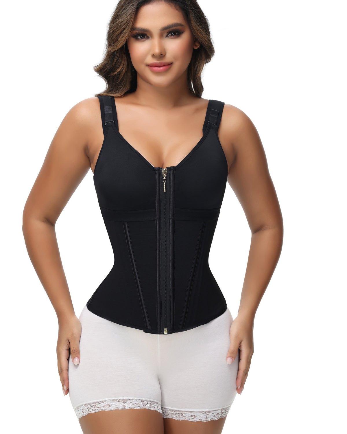Shapshe® Fajas Colombianas Trainer de Cintura con Cremallera Frontal, Varillas de Acero y Control de Abdomen