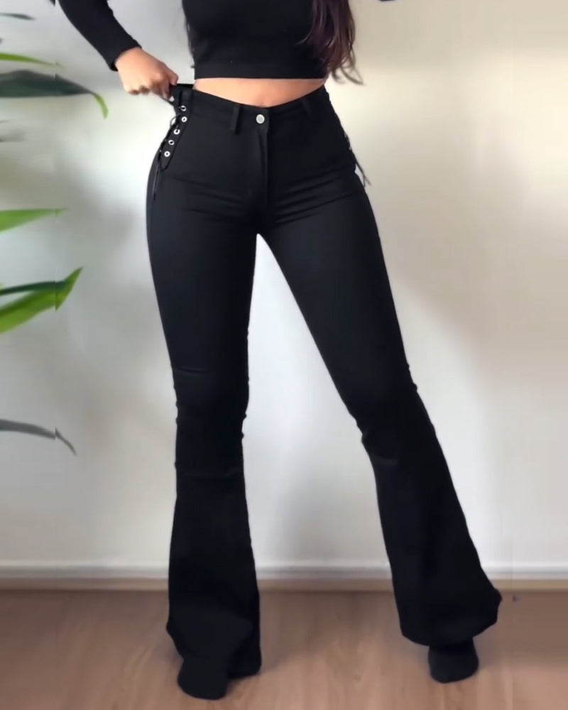 Jeans acampanados con cordones laterales elásticos de cintura alta Shapshe® para mujer