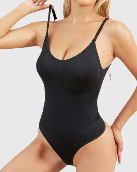 Top Body Shaper tipo Tank con Control de Abdomen, Sin Costuras, Cuello Redondo y Tanga