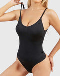 Top Body Shaper tipo Tank con Control de Abdomen, Sin Costuras, Cuello Redondo y Tanga