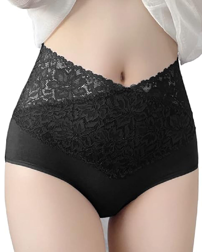Bragas de encaje floral para mujer, con cintura alta en forma de V, control de abdomen, suaves y sexys