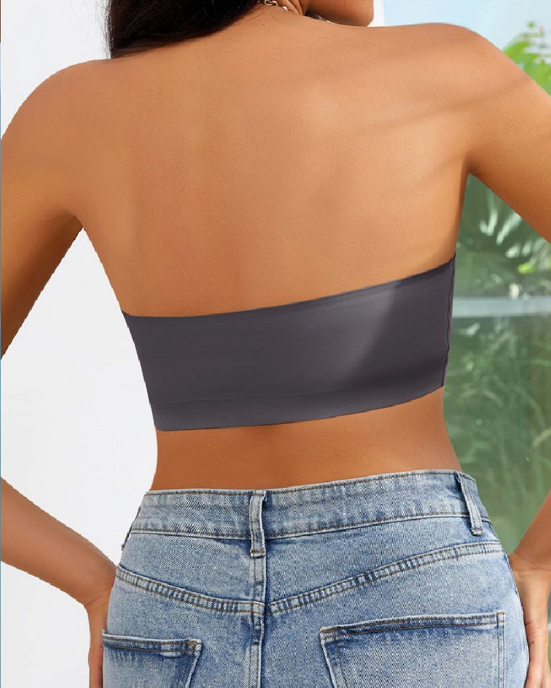 Bralette sin tirantes inalámbrico, tipo bandeau, sin costuras, elástico, sin relleno, push up