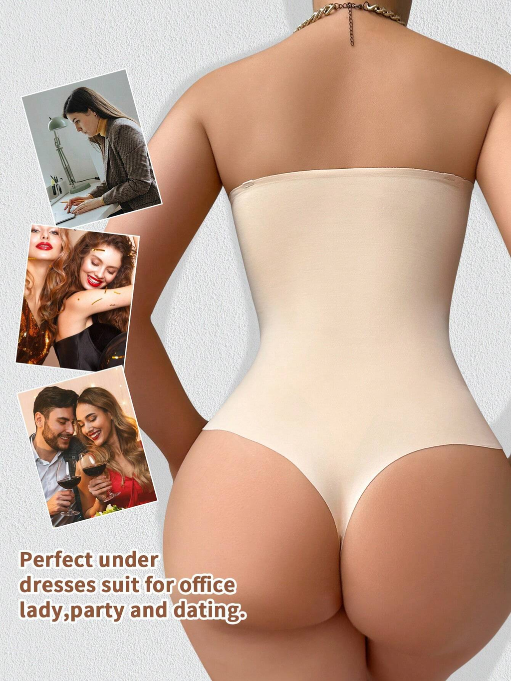 Body Shaper Femenino Sin Tirantes Control Abdomen Enterizo Sin Costuras con Tanga