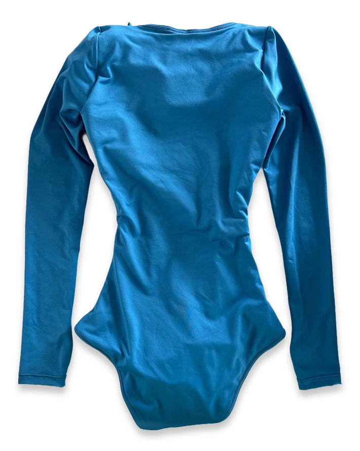 Shapshe® Traje de Baño con Faja Incorporada de Mangas Largas y Control de Abdomen Azul