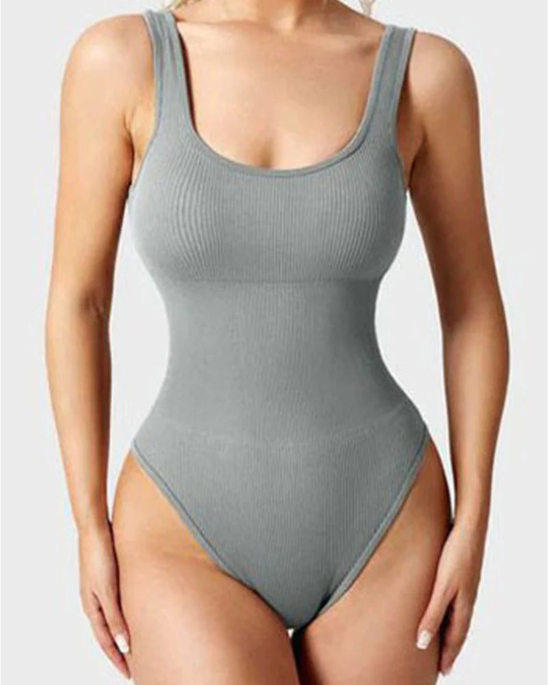 Body de Moldeador Femenino Sexy Sin Mangas con Cuello Cuadrado y Diseño Acanalado