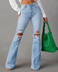 Jeans Rotos de Tiro Alto para Mujer Estilo Urbano Pantalones Acampanados