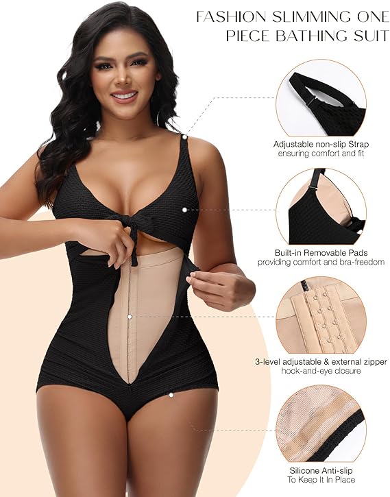 Shapshe® Traje de Baño Femenino con Control de Abdomen, Recorte, Nudo Frontal y Push Up Moldeador