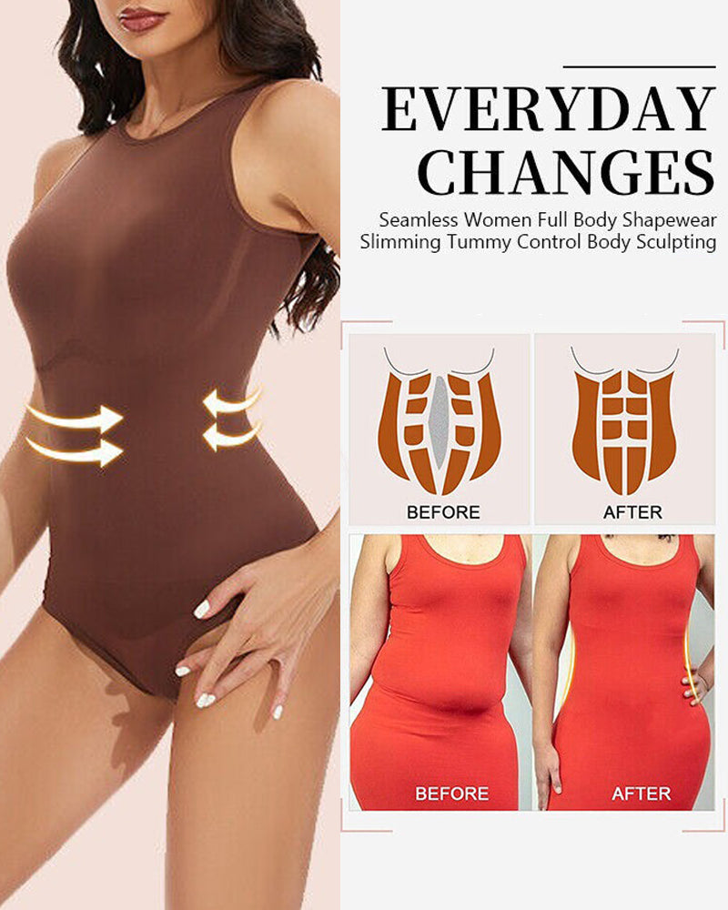 Top sin costuras con espalda racer, control de abdomen y cuello redondo - Bodysuit
