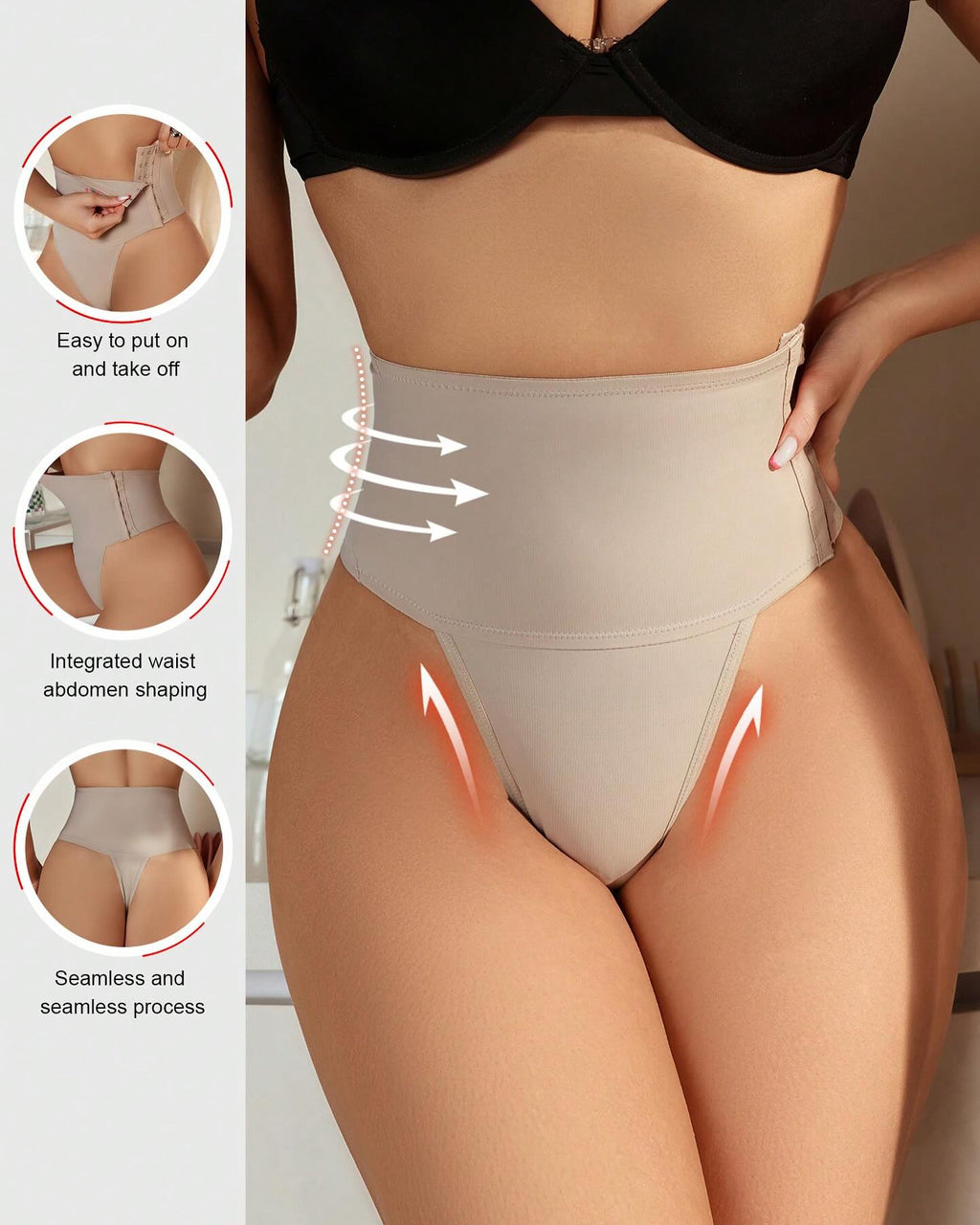 Panties moldeadoras de control con cierre de gancho y diseño tanga