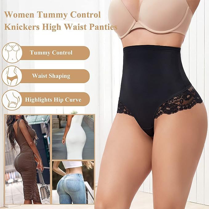 Bragas Moldeadoras de Encaje Sin Costuras con Control de Abdomen, Cintura Alta y Compresión, Tanga Interior