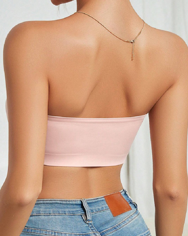 Bralette sin tirantes inalámbrico, tipo bandeau, sin costuras, elástico, sin relleno, push up