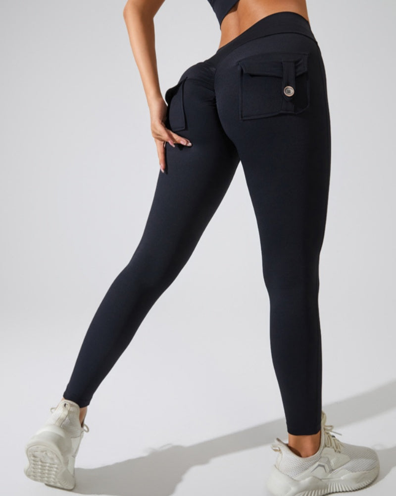 Leggings Deportivos Melocotón con Bolsillos Cargo