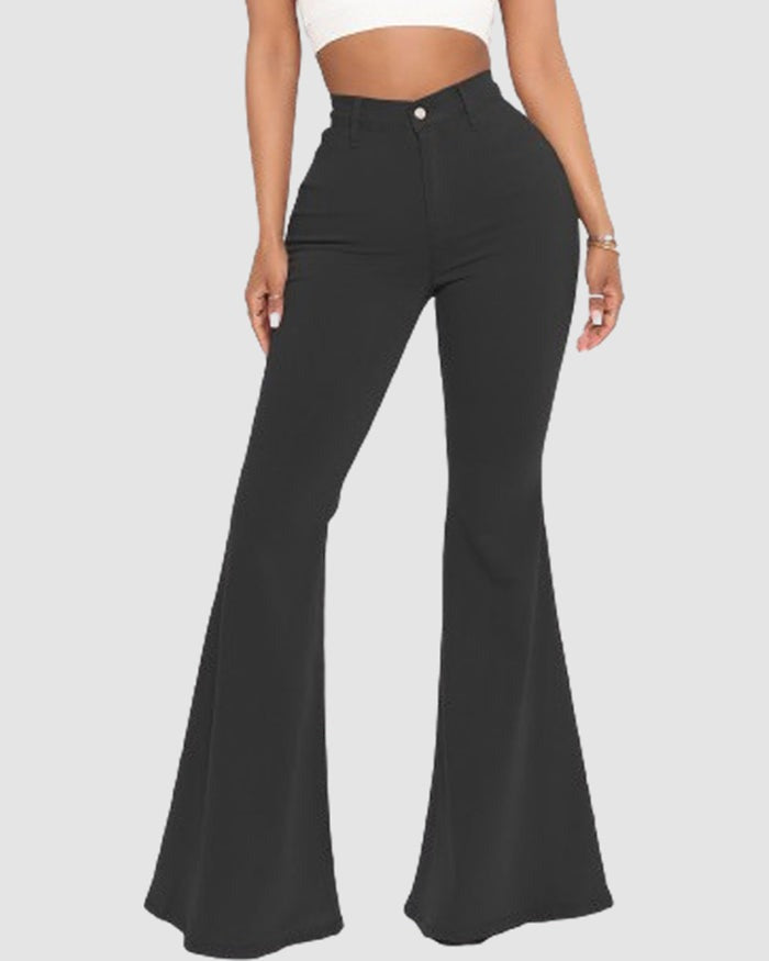 Jeans acampanados multicolor elásticos versátiles con levantacola de cintura alta