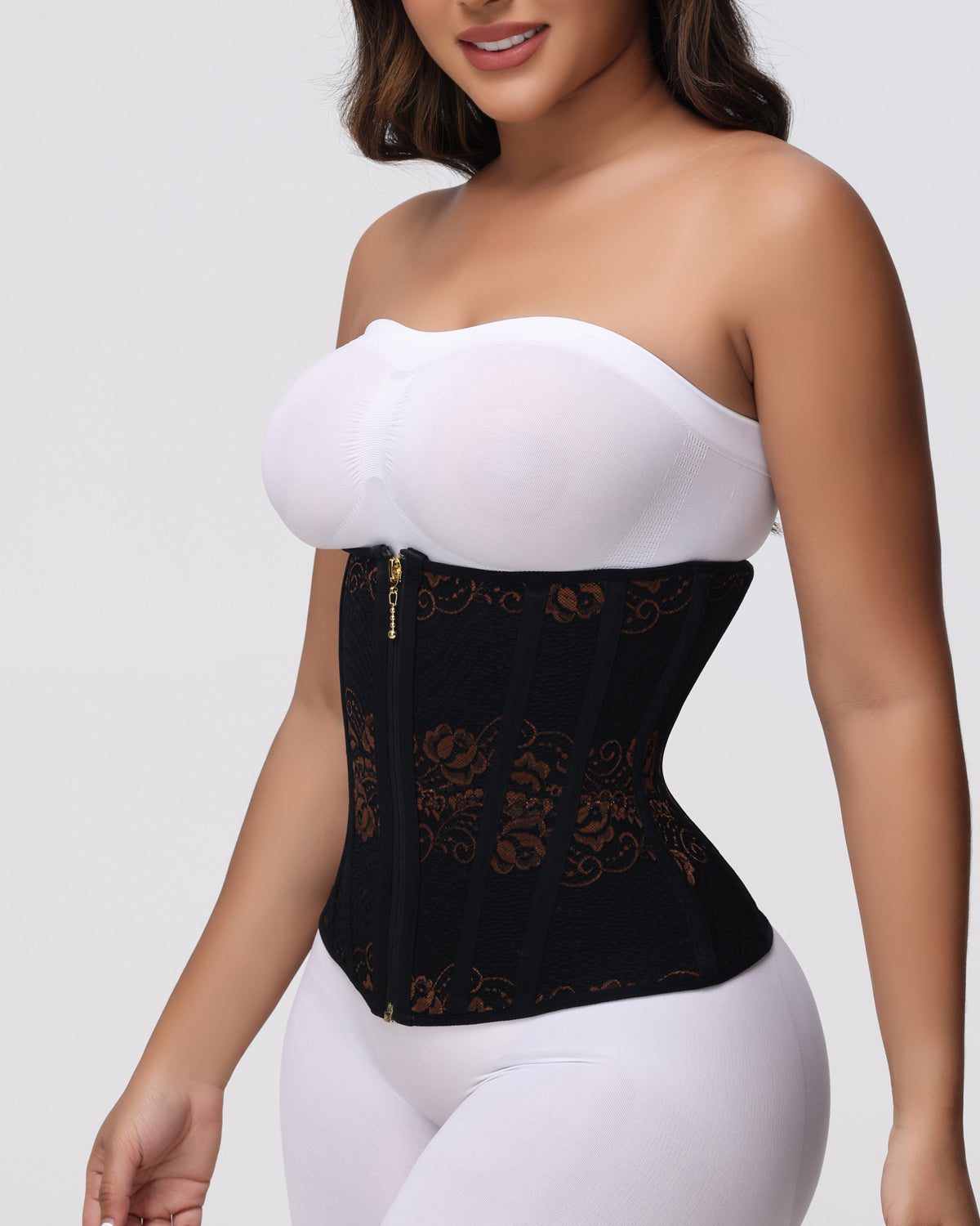 Shapshe® Corset Underbusto de Entrenamiento para Cintura con Ballenas de Acero Jacquard y Cierre de Cremallera