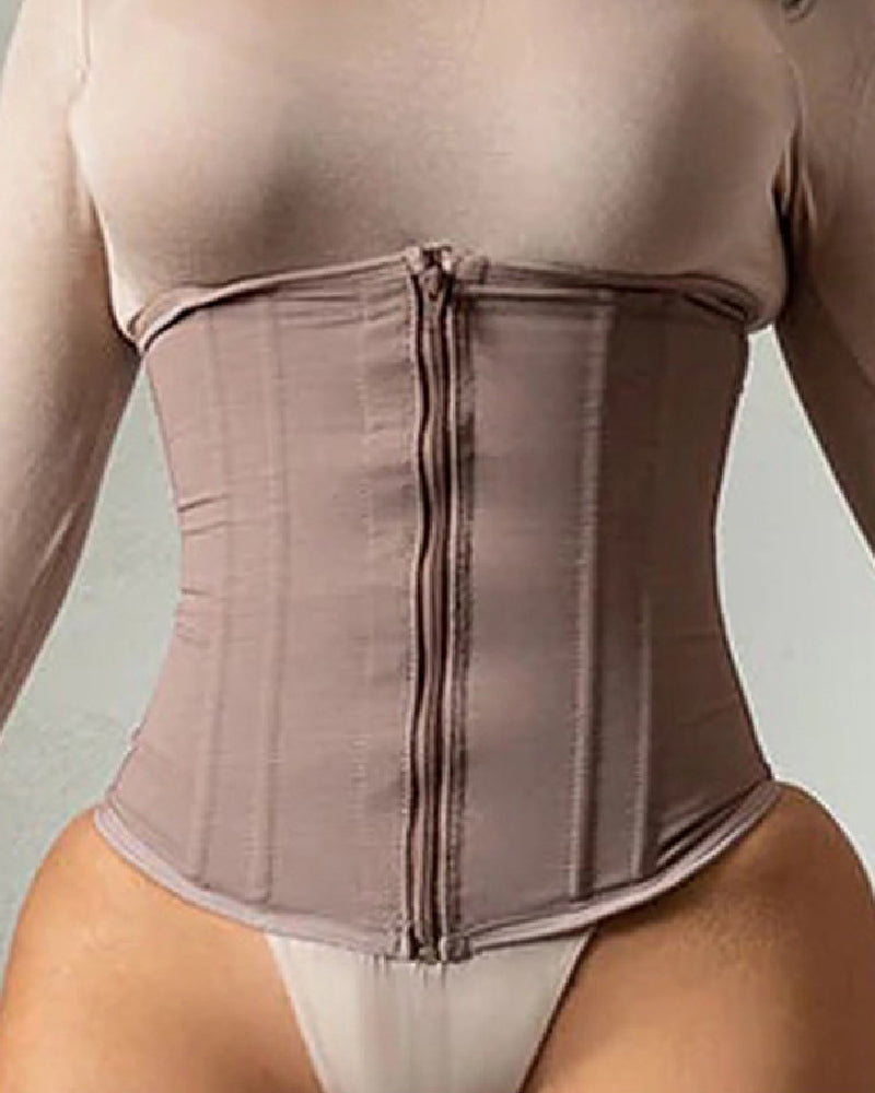 Faja Corset para Mujer con 9 Varillas, Control de Abdomen, Cierre de Cremallera, Entrenador de Cintura Reloj de Arena para Ejercicio