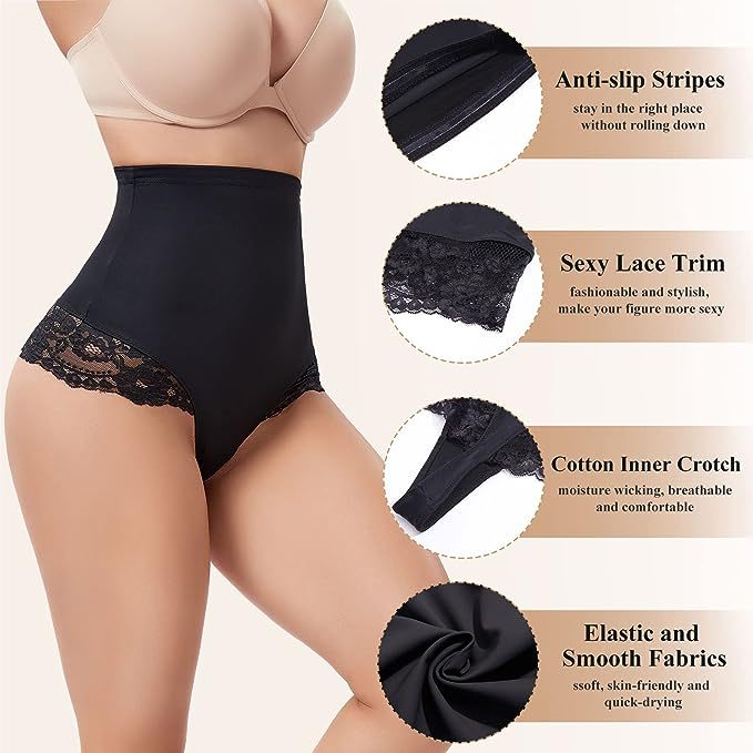 Bragas Moldeadoras de Encaje Sin Costuras con Control de Abdomen, Cintura Alta y Compresión, Tanga Interior