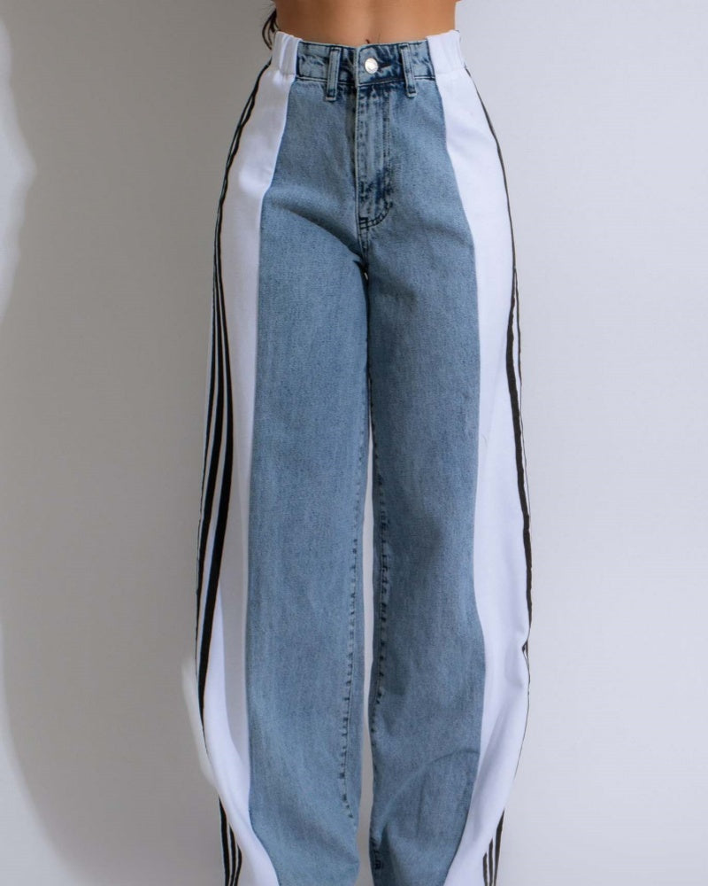 Jeans de tiro alto con paneles y 3 rayas anchos