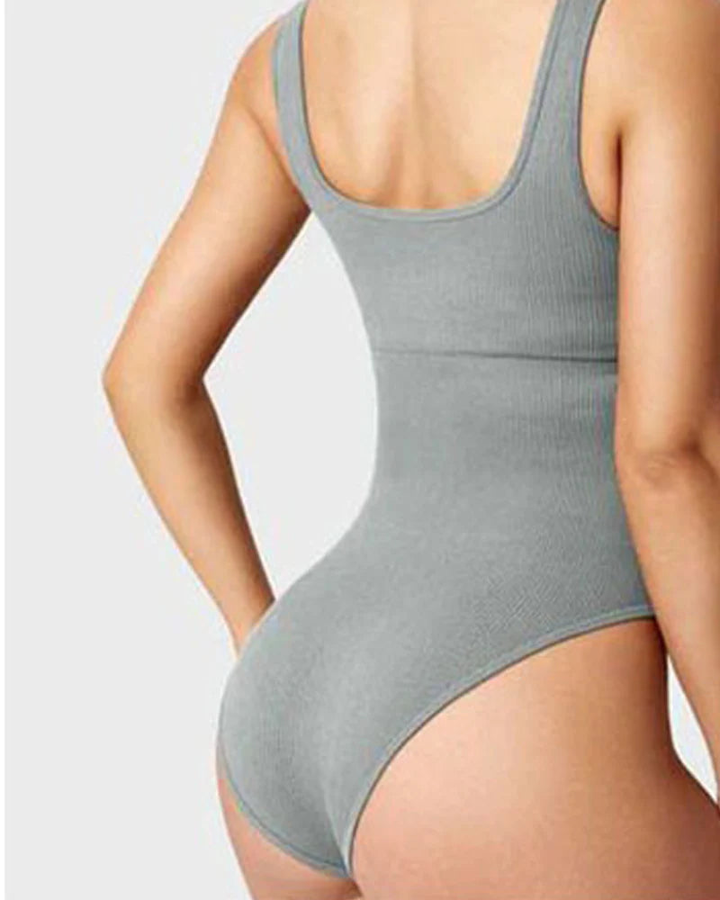 Body de Moldeador Femenino Sexy Sin Mangas con Cuello Cuadrado y Diseño Acanalado