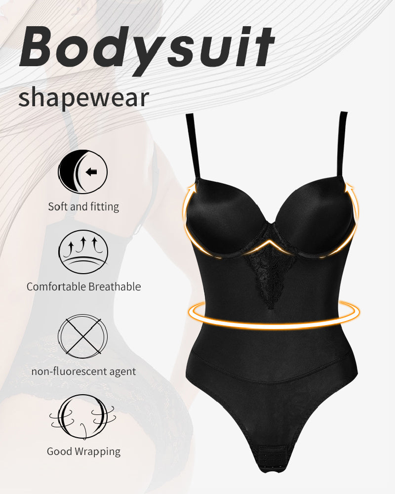 Body de mujer con espalda baja, encaje, control de abdomen, faja moldeadora con sostén incorporado