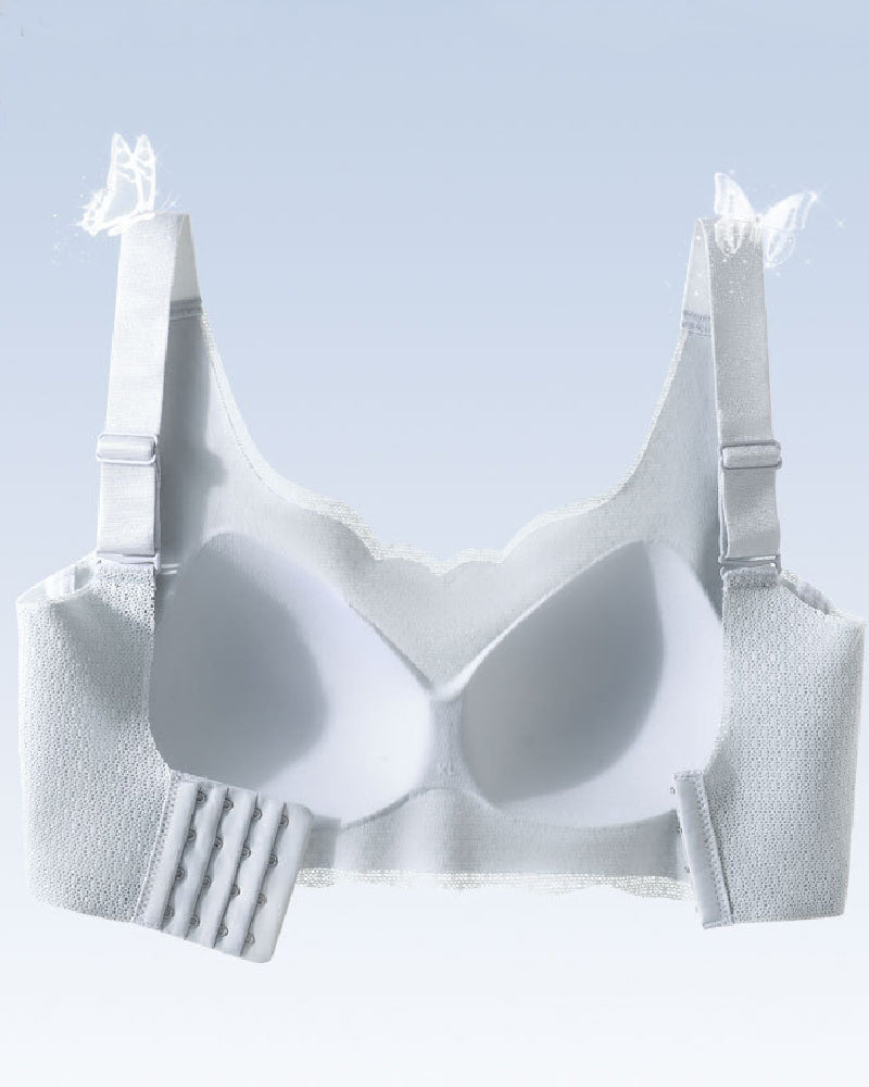 Sosten sin Costuras Copa Completa Fija Ultra Delgado Encaje Sexy Push Up con Ribete Ondulado Bralette