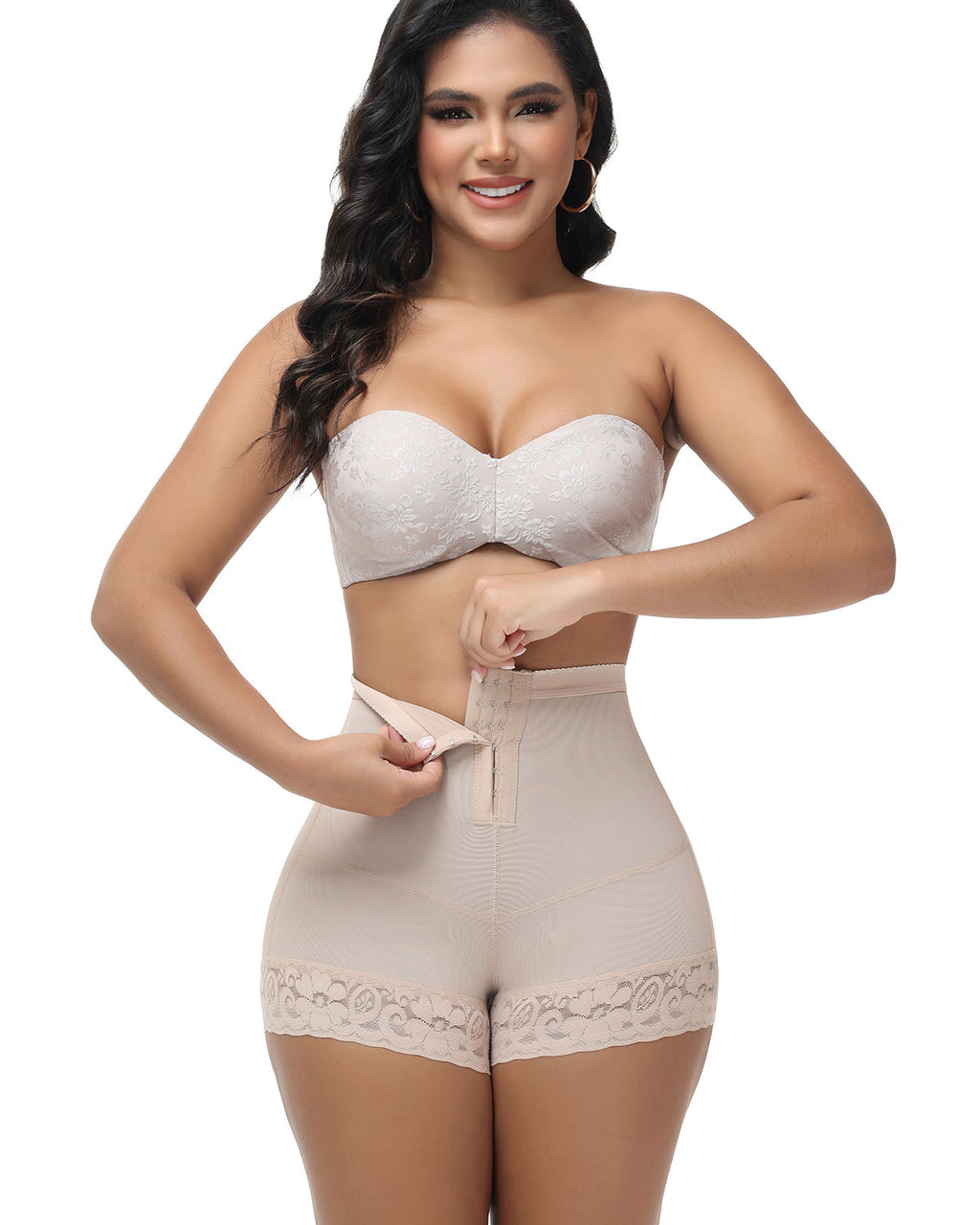 Shorts Shapshe® de Cintura Alta con Levantamiento de Cadera y Cierre Frontal de Gancho