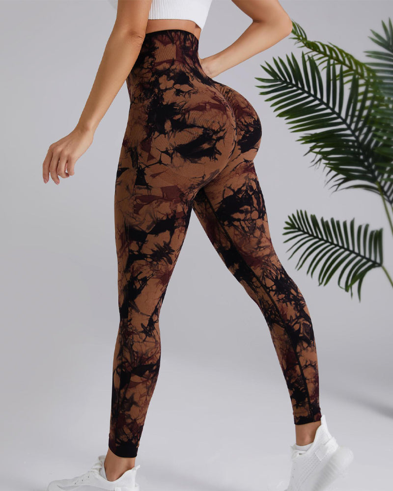 Pantalones de Yoga de Cintura Ancha con Estampado Tie Dye, Alta Elasticidad, Sin Costuras y Levantacola