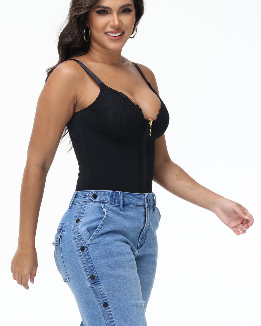 Shapshe® Top Corset de Encaje con Escote en V Profundo, Cinturilla Entrenadora con Cierre Frontal