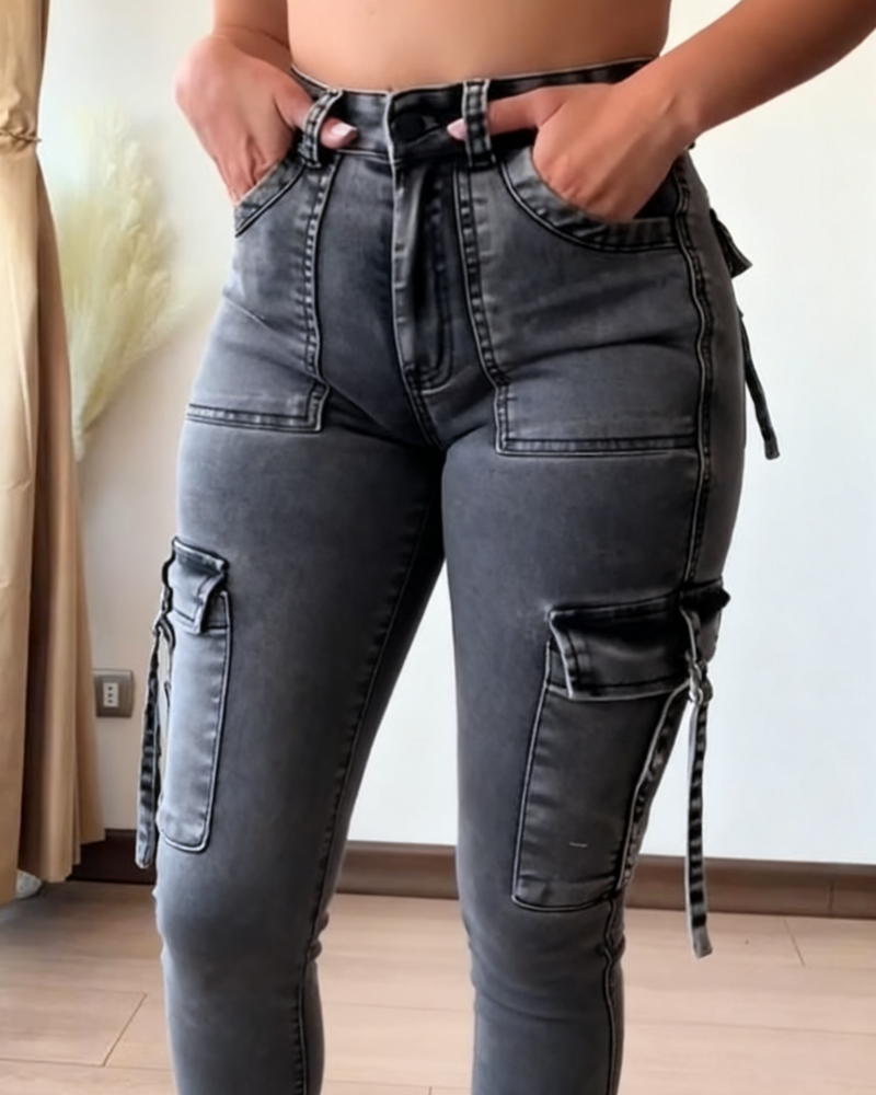 Jeans Cargo Ajustados de Cintura Alta para Mujer Shapshe® con Levantamiento de Cadera y Bolsillos Grandes