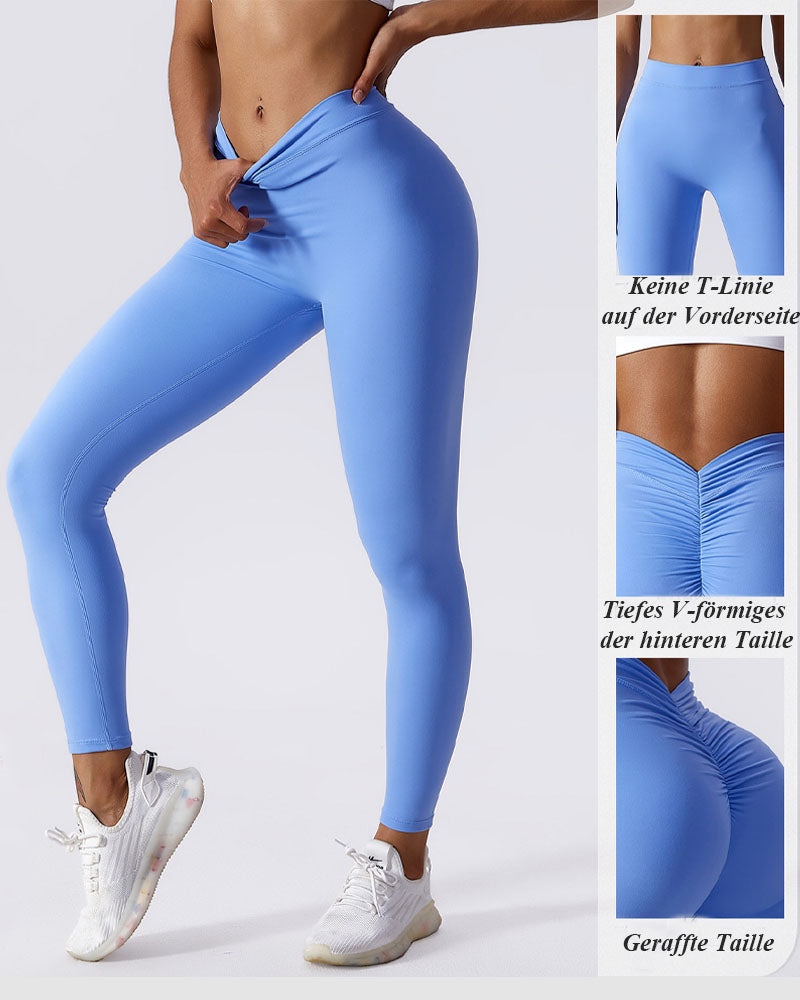Leggings Esculturales con Espalda en V Fruncida, Levanta Glúteos Durazno, Pantalones de Yoga