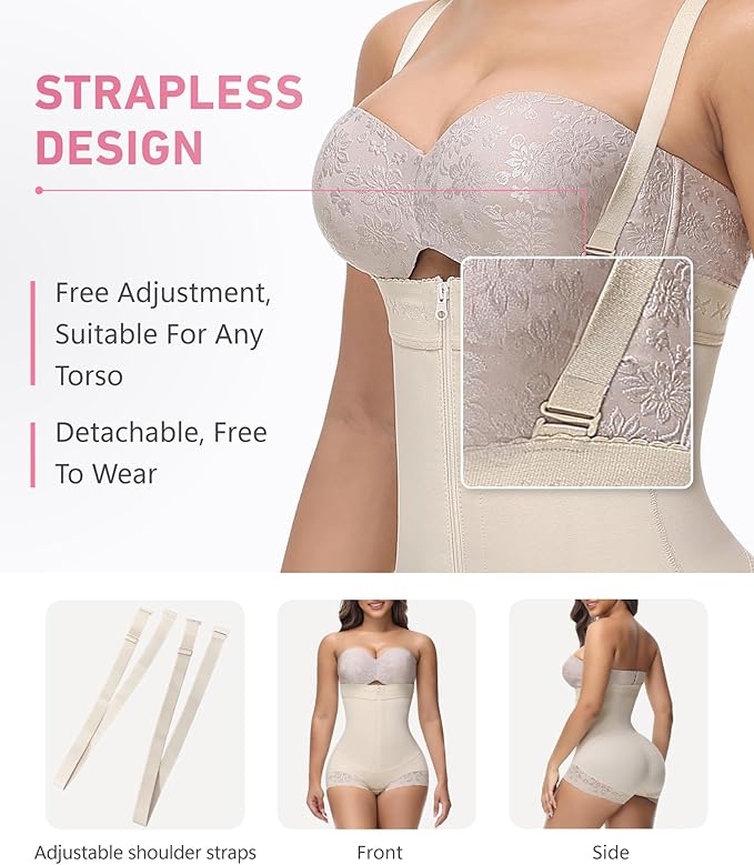 Shapshe® Fajas Colombianas Moldeadoras con Cremallera, Control de Abdomen, Abrir en el Busto, Prenda de Compresión Shapewear