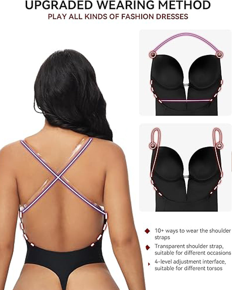 Body de escote profundo sin espalda, sin costuras, con sostén incorporado y tanga moldeadora