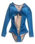 Shapshe® Traje de Baño con Faja Incorporada de Mangas Largas y Control de Abdomen Azul