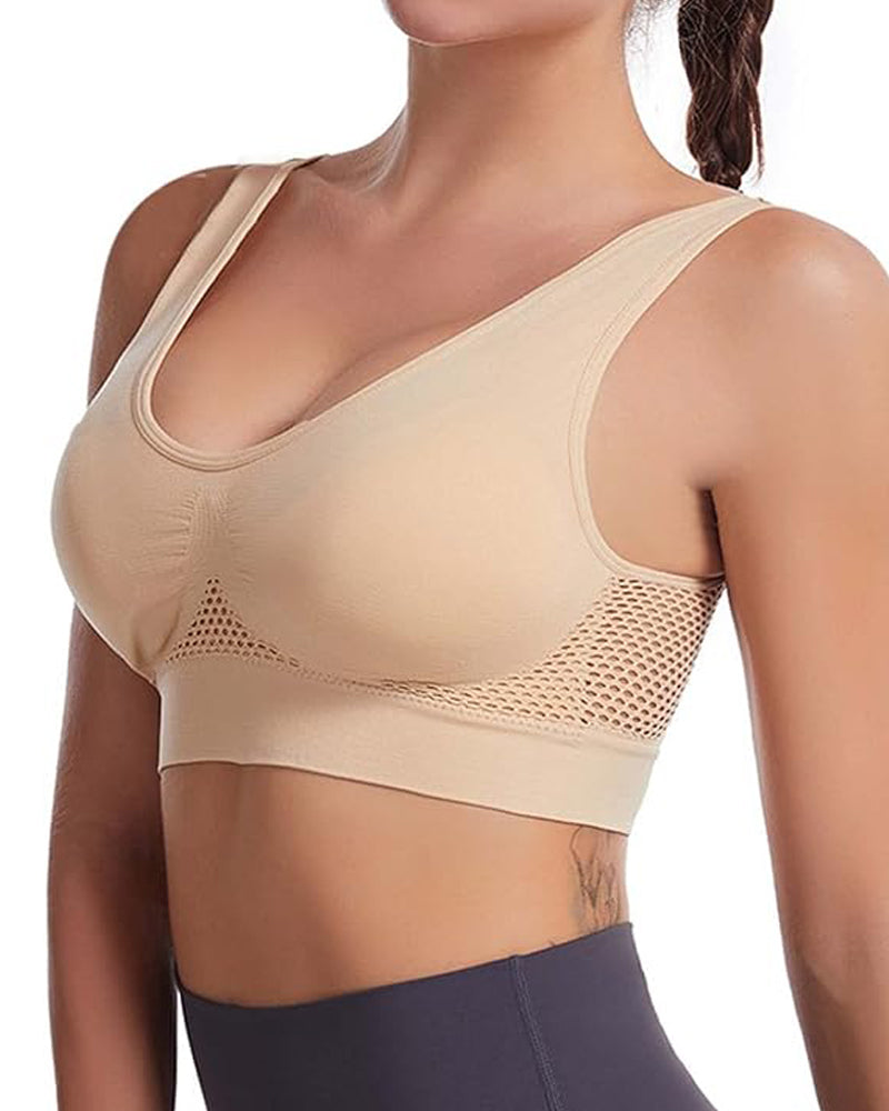 Top deportivo para mujer, transpirable, con soporte alto, diseño calado y anti-flacidez, sujetador para yoga