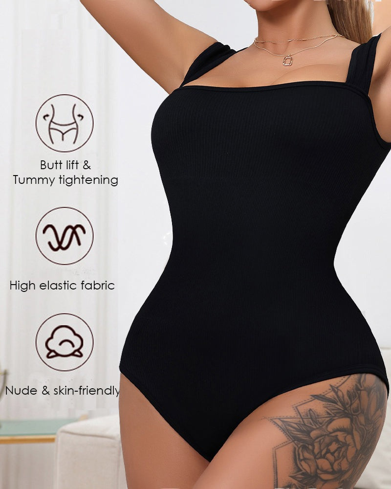 Shapshe® Body sin Mangas de Punto Acanalado Sin Costuras con Cuello Cuadrado y Control de Abdomen
