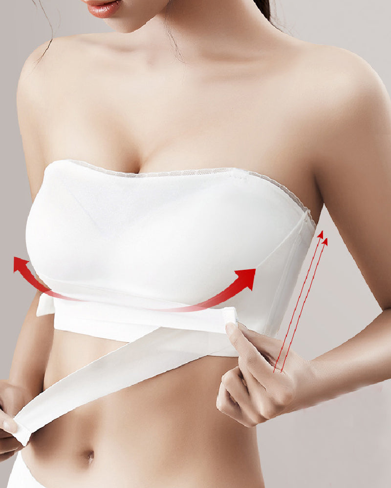 Sostén Bandeau Invisible Sin Tirantes con Hebilla Doble Lateral, Encaje Antideslizante