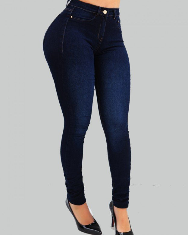 Jeans ajustados moldeadores elásticos de tiro alto para mujer con efecto push up
