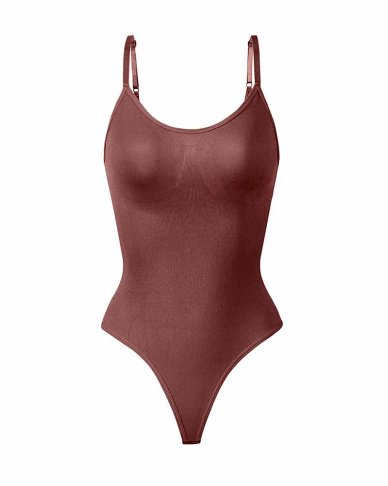 Top Body Shaper tipo Tank con Control de Abdomen, Sin Costuras, Cuello Redondo y Tanga