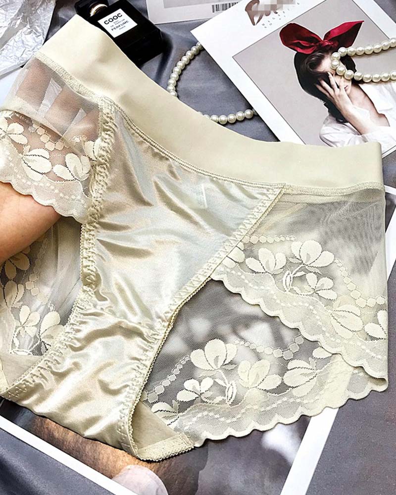 Pantalones de Cintura Alta con Encaje de Lujo Ligero de Satén Premium