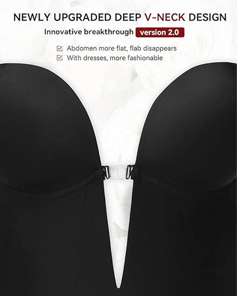 Body de escote profundo sin espalda, sin costuras, con sostén incorporado y tanga moldeadora