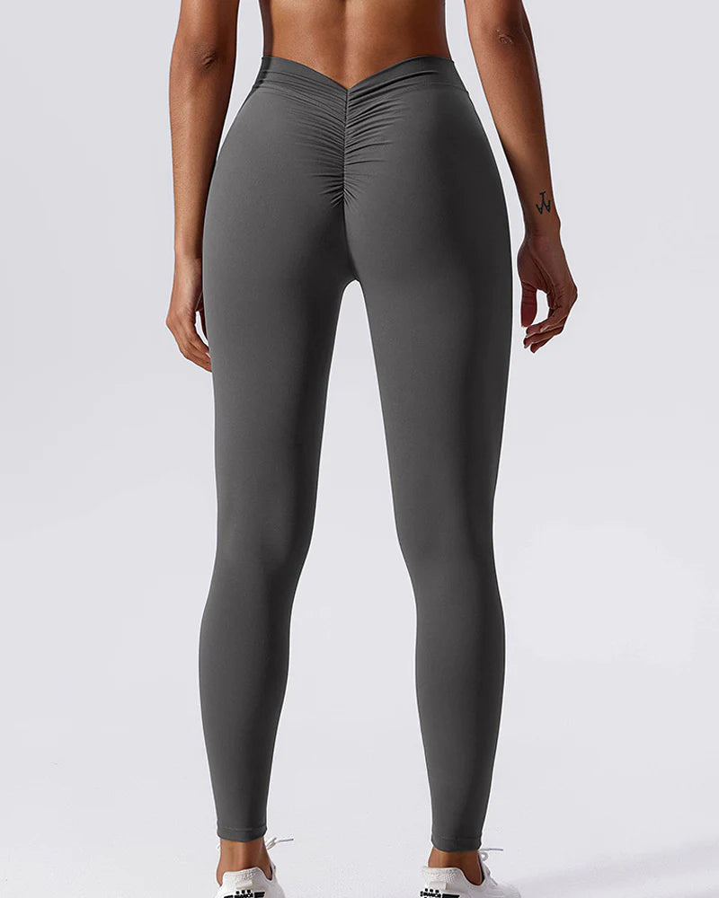 Leggings Esculturales con Espalda en V Fruncida, Levanta Glúteos Durazno, Pantalones de Yoga