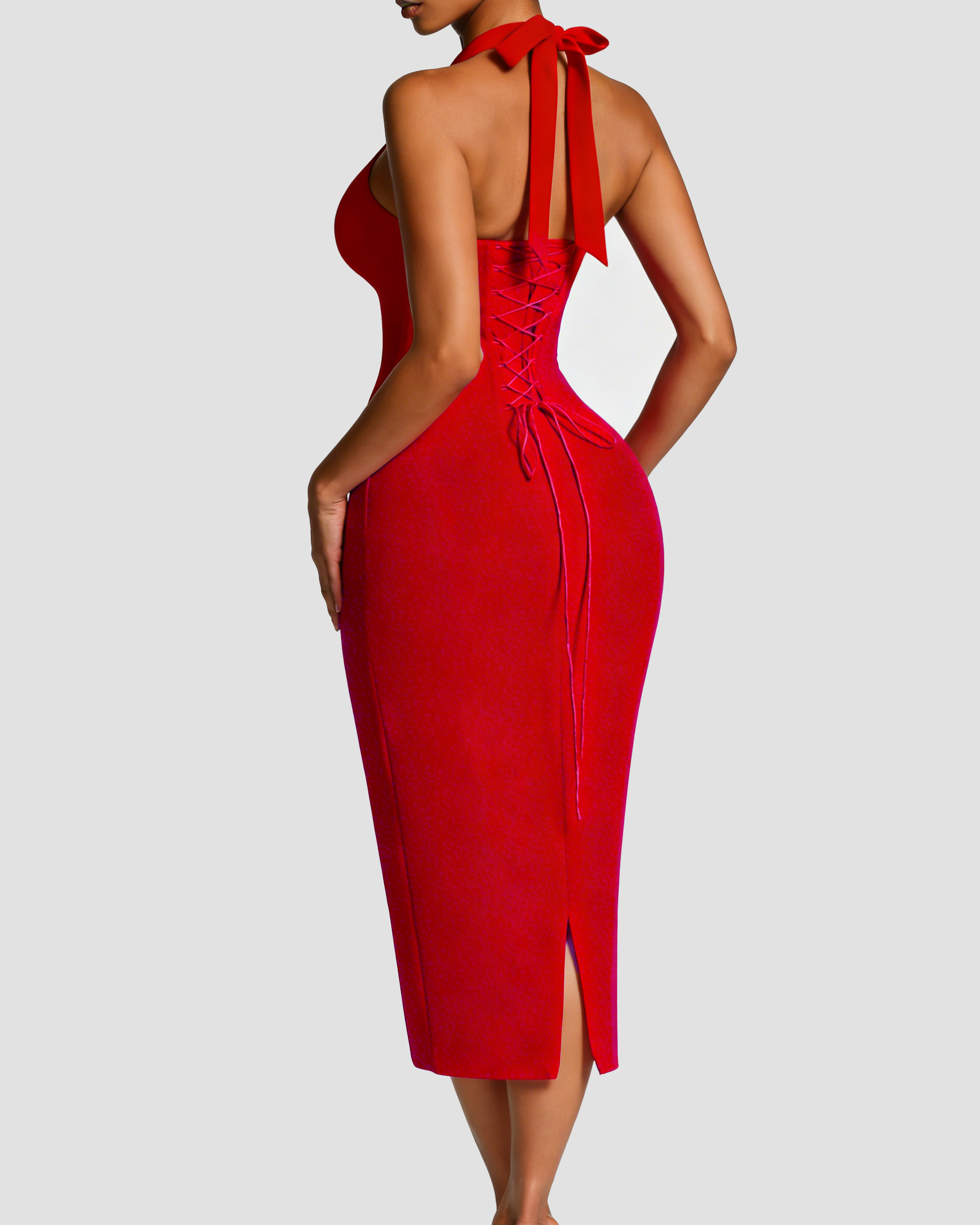 Vestido Ajustado Curvo Sexy Sin Espalda con Lazos