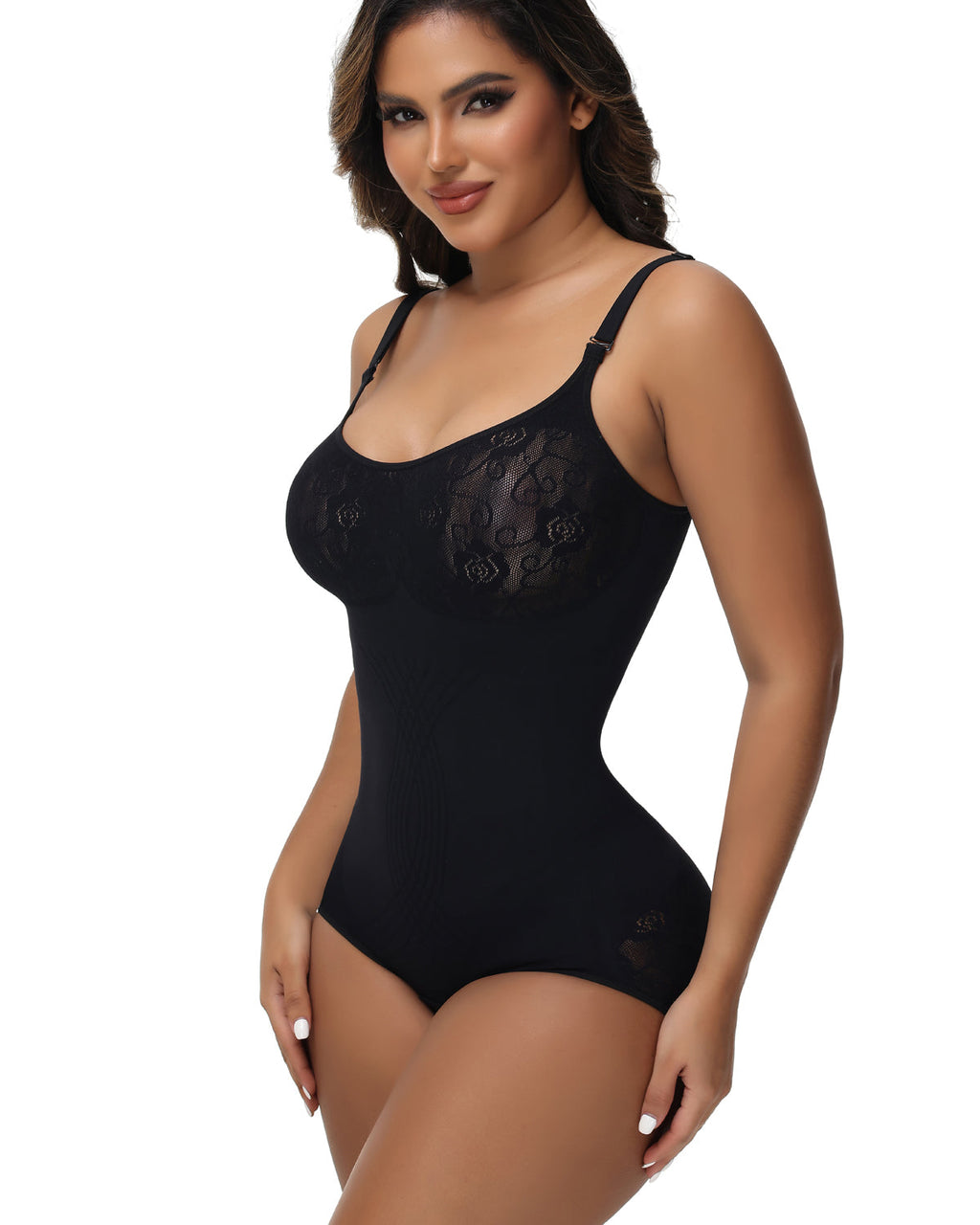 Shapshe® Body Moldeador Sexy Sin Costuras de Jacquard con Control de Abdomen y Tirantes Finos