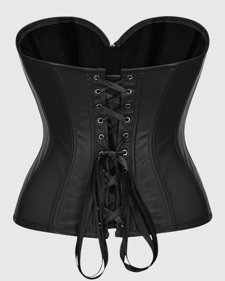 Top Corset Bustier de Mujer con Cremallera Frontal de Cuero Sintético